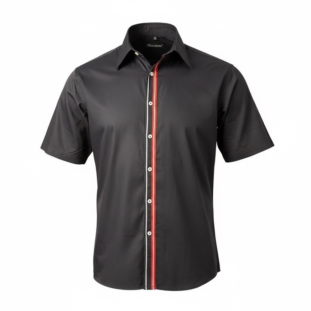 Vintage Y2K Illusionz Mens Black Short Sleeve Button Up Shirt Style 503 Size 3XL